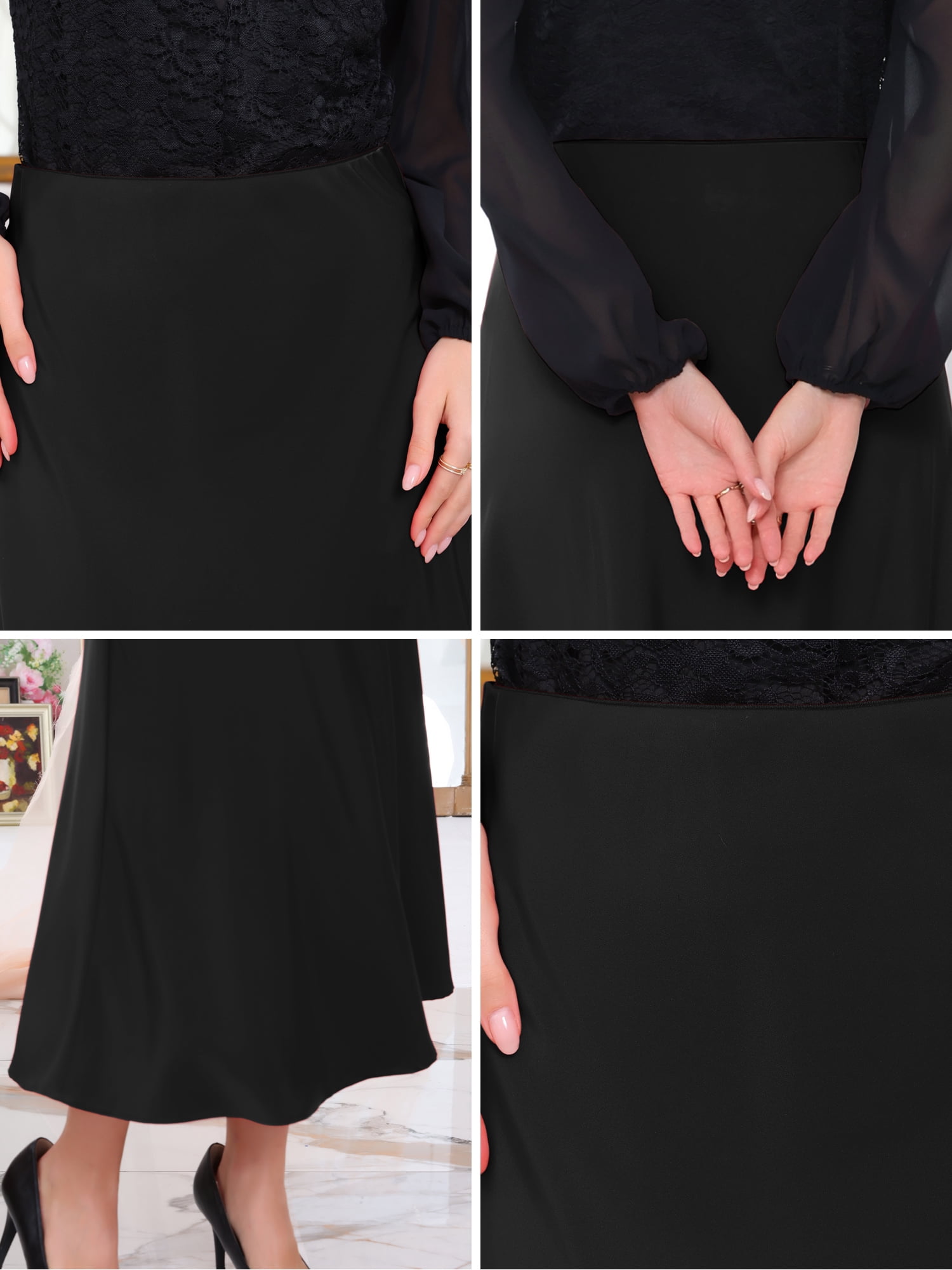 DARING DIVA Women's Satin Maxi Formal A-Lined Cocktail Mermaid Skirts Medium Black