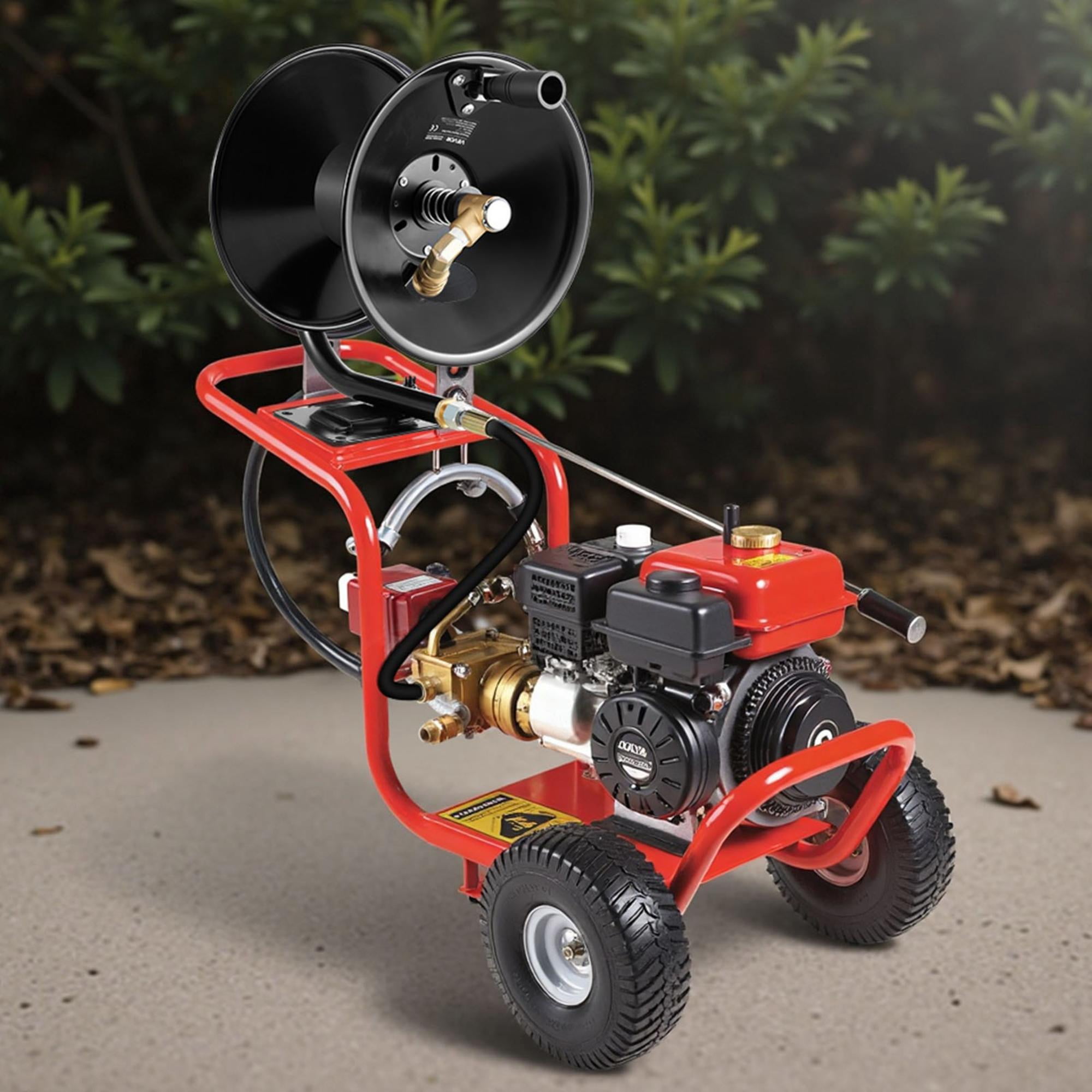 Pressure Washer Hose Reel, 50 FT x 3/8 Inch, 4000 PSI Heavy Duty Steel Mountable Reel, Black