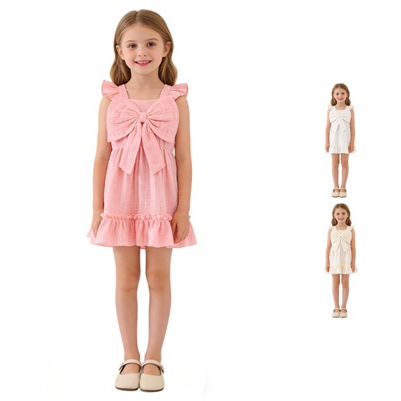 Shachafan Girls Sleeveless Flutter Dress With Bowknot Backless Summer Casual Party Wear Toddler Baby Floral Print Outfit Girls Holiday Outfits