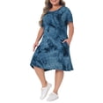 thumbnail image 4 of Vestido de Talla Grande Agnes Orinda para Mujeres con Cuello Redondo, Estampado de Tie Dye, Manga Corta, Vestidos Midi Casuales 2024 Azul 3X, 4 of 6