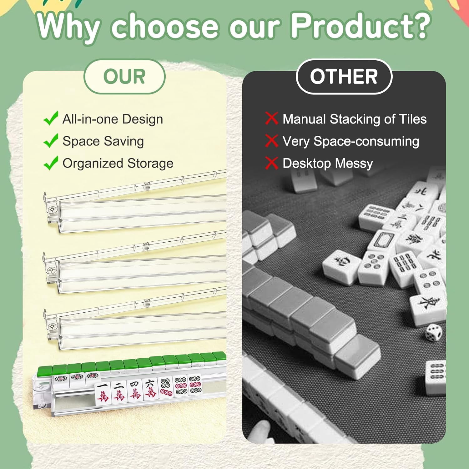 Clear American Mahjong Tile Racks with Pushers, 4 Pcs, for 1.2 Inch Tiles