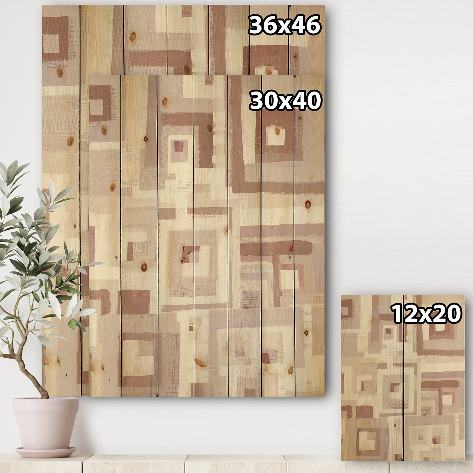 Designart 'Geometric Pink Form Windows II' Transitional Print on Natural Pine Wood