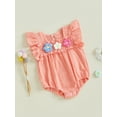 thumbnail image 5 of Baby Toddler Girl Romper 3 6 9 12 Months Smocked Flower Embroidery Flying Sleeve Newborn Jumpsuit Perfect for Summer, 5 of 9