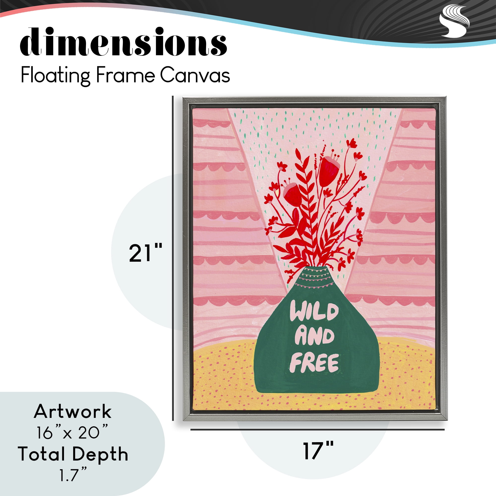 Midcentury Wild And Free Gray Framed Floater Canvas Wall Art, design by Nabeela Rumi