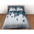 thumbnail image 3 of Funda nórdica gris con plumas de pavo real estético juego de cama completo, edredón de lujo, 3 of 4