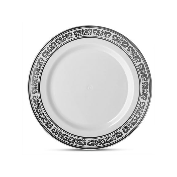 Serviette Collection Combo Pack - White Plates w/Elegant Silver Border Dinner and Salad Plates, 40 count