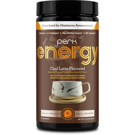 Perk Energy Original Chai Latte Flavored Drink Powder (20 Servings) - Gluten-Free, Peanut-Free