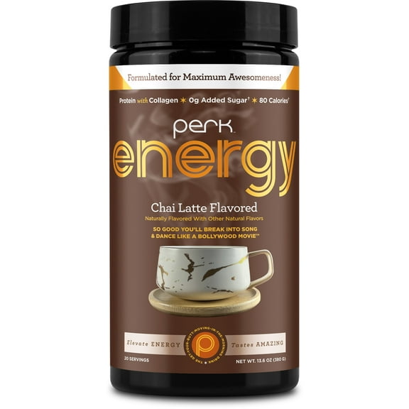 Perk Energy Original Chai Latte Flavored Drink Powder (20 Servings) - Gluten-Free, Peanut-Free