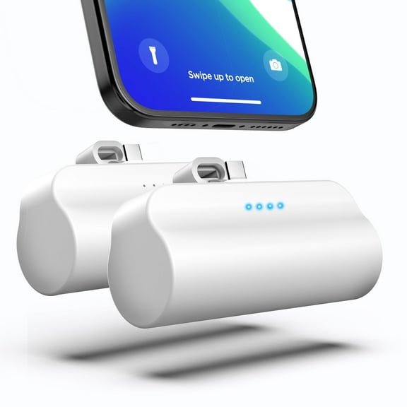 (2 Pack) Encased Mini Power Bank - Ultra-Compact Small USB C Portable Charger for iPhone 15 / Samsung Galaxy / Google Pixel Phones (White)