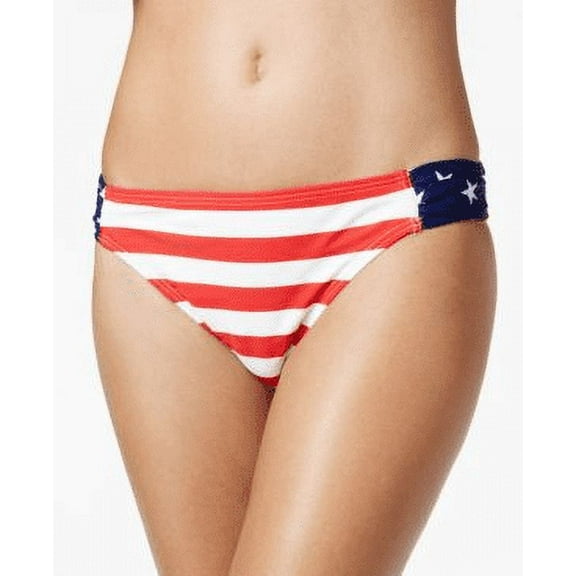 California Waves MULTI Ruched Stars-and-Stripes Bikini Swim Bottom, US X-Small