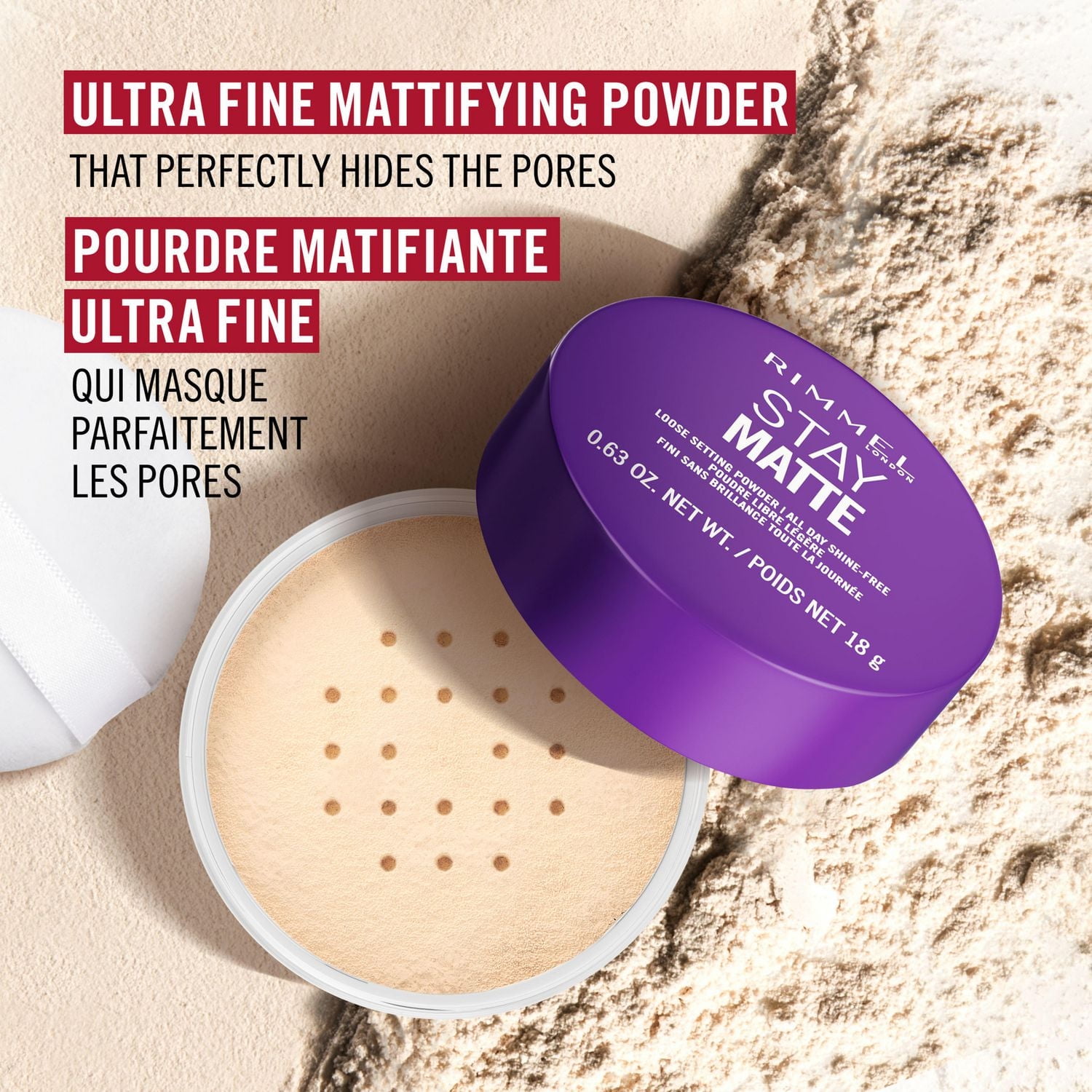 Rimmel Stay Matte Loose Powder, Lightweight, soft focus effect, soft luxurious applicator puff, Talc-Free, 100% Cruelty-Free, Talc free loose poweder
