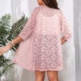 thumbnail image 4 of WTOBBY Women's Cardigan Sweater with Long Sleeve and V-Neck, Casual Lightweight Button Down Top for Fall, Elegant Lace Detail Open Front,Pink 5XL, 4 of 5