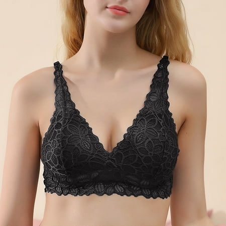 

Pxiakgy intimates for women Ring Without Cup Steel Thin Halter Bra Underwear Feminine Women Sling Lace Black + One size