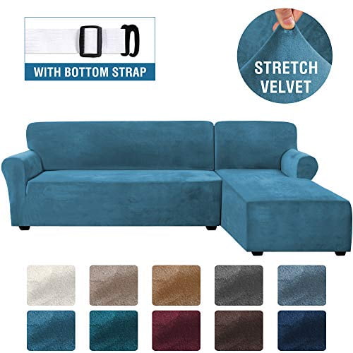 Rich Velvet Stretch 2 Pieces L-Shaped Sofa Covers Anti-Slip Sectional