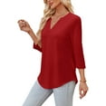 thumbnail image 5 of Ronuti 3/4 Length Sleeve Womens Tops V Neck Tunic Shirts Loose Curved Hem Blouses Dressy Casual M-3XL, 5 of 9