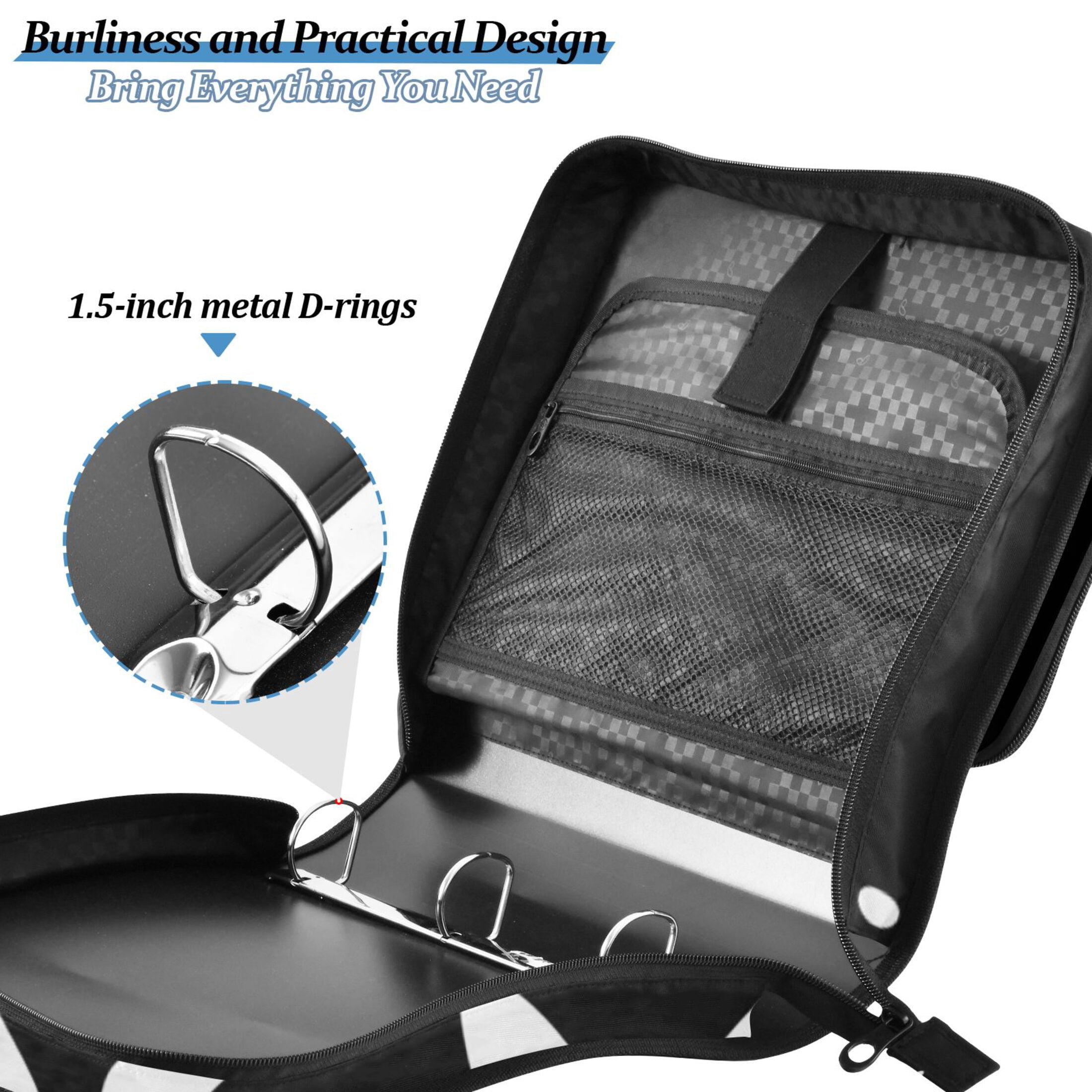 3 Ring Zipper Binder with Shoulder Strap Waterproof Trapper Keeper 2 Inch D-Ring 500 Sheets Capacity Black White Dog Face