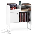 thumbnail image 1 of Gymax Support pour Tourne-Disque avec Prises de Courant, Support de Rangement pour Vinyles, pour jusqu'à 250 Albums, Blanc, 1 of 10