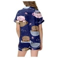 thumbnail image 4 of Girls Cute Printed Pajama Set Short Sleeve Button Up Top with Matching Shorts for Home Wear Comfort, 4 of 6