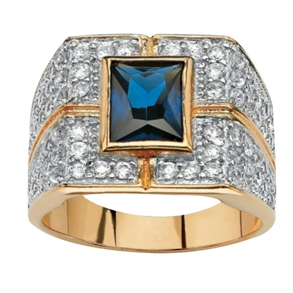 Opolski Fashion Men Square Faux Sapphire Rhinestone Inlaid Ring Party Club Jewelry Gift