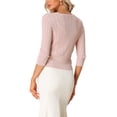 thumbnail image 3 of INSPIRE CHIC Women's V Neck Button Down 3/4 Sleeve Lightweight Solid Knitted Cardigan Sweater M Pink, 3 of 5