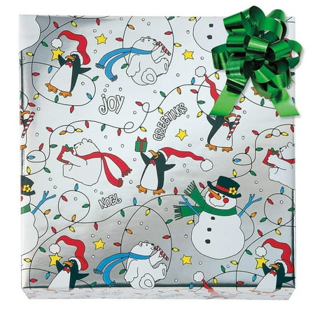 Christmas Critters Foil Rolled Gift Wrap - 38 sq. ft. metallic