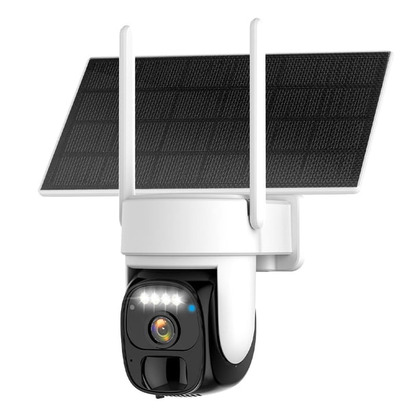 Inteprter Cámaras de seguridad solares blancas 2K resistente a la intemperie audio bidireccional fácil instalación acceso remoto Cámaras de vigilancia