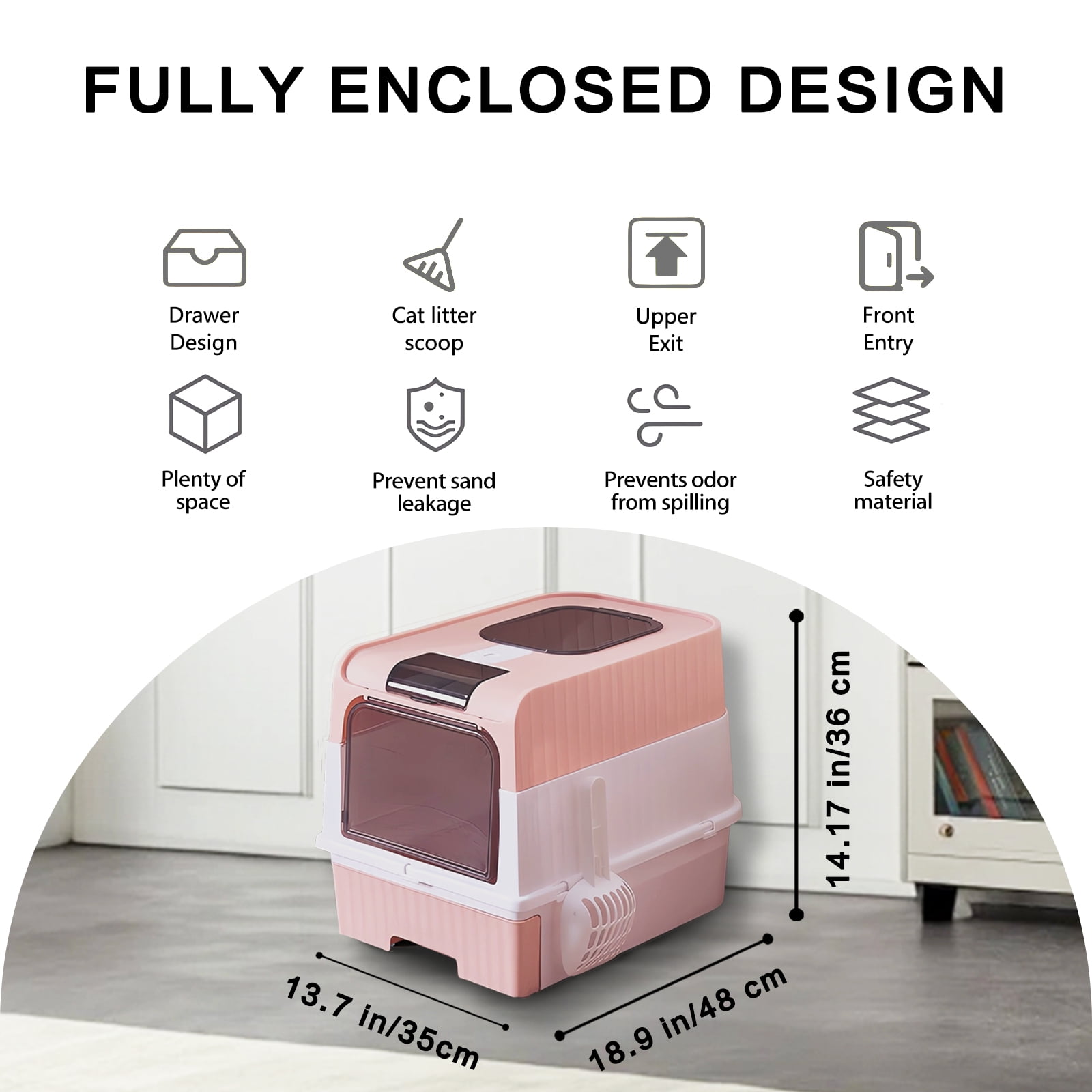 Collapsible Portable Cat Litter Box - 2-in-1 Enclosed/Semi-Enclosed, Up to 15 lbs Cats
