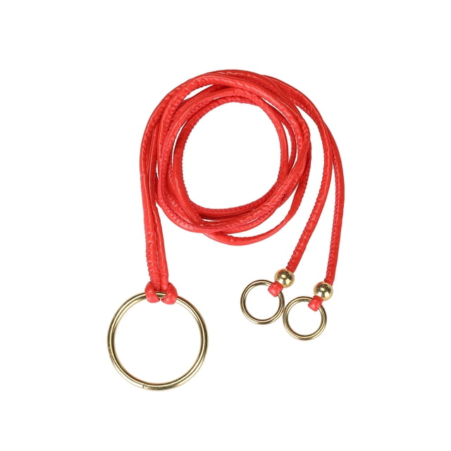 Cinturón delgado de cuerda de PU para mujeres con extremos de anillo redondo, autoajustable, banda de cintura, color rojo