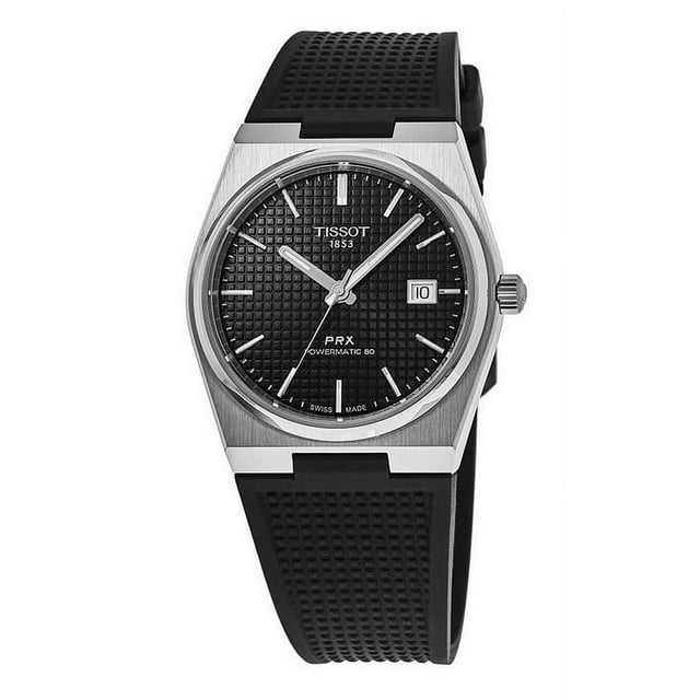 Tissot Reloj T-Classic PRX Powermatic 80 para Hombre, Correa de Caucho, Esfera Negra, Automático, T137.407.17.051.00, Resistente Al Agua hasta 100 M.
