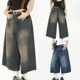 BASHI Vintage Streetwear Women Jorts Jean Loose Wide Leg Knee Length