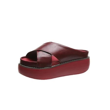 

Lacyhop Womens Womens Chunky Flatform Slipper Mules - Platform Slide Peep Toe Sandals Non-Slip