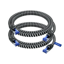 Ethernet Cable Cat 7, 6 ft, 2 Pack,Easy-Hide Flat Super-Durable Black Braided Network LAN Internet Cable/Cord, Ethernet Patch Cable