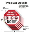 thumbnail image 2 of Private Property No Trespassing Soliciting Loitering All Offenders Will Be Prosecuted to The Full Extent of The Law (5 Pack) 6 inch X 6 inch Octagon Vinyl Label Decal Sticker Weather, 2 of 5