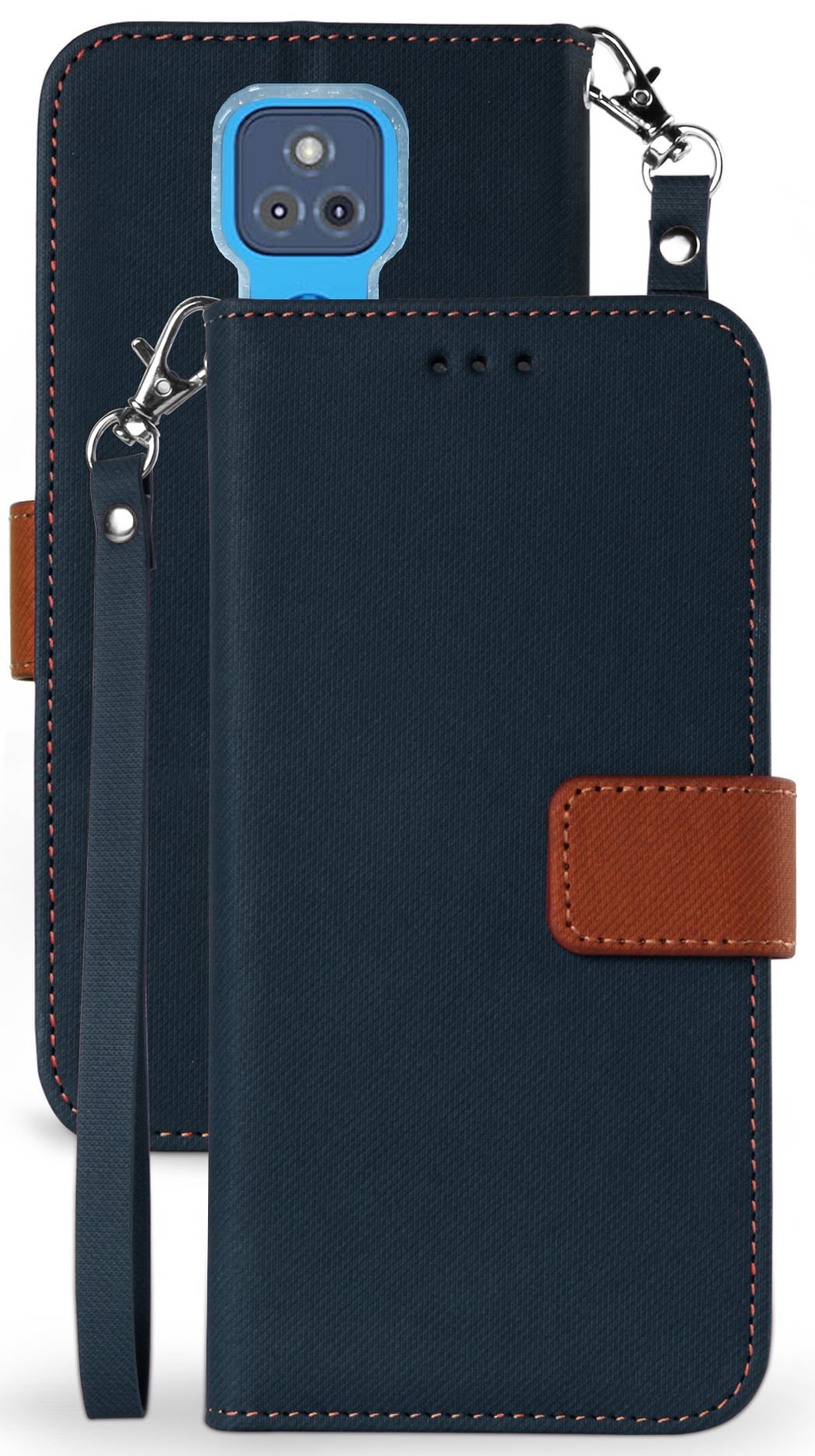 Wallet Phone Case for Moto G Play 2021, [Navy Blue/Brown