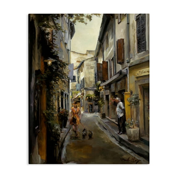 Stupell Industries European City Dog Walk Buildings & Architecture Painting Wrapped Canvas Art Print Wall Art, 16 x 20