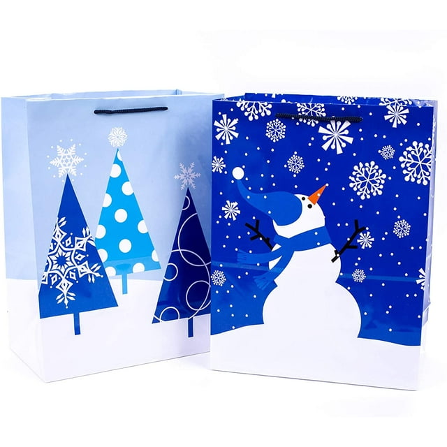 Large Holiday Gift Bags, Snowman and Trees (Pack of 2)