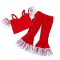 thumbnail image 2 of Herrnalise Christmas Autumn and Winter Baby Girls Clothes Set Sleeveless Velvet Suspenders Lace Flared Trousers Two-piece Set,Red, 2 of 9
