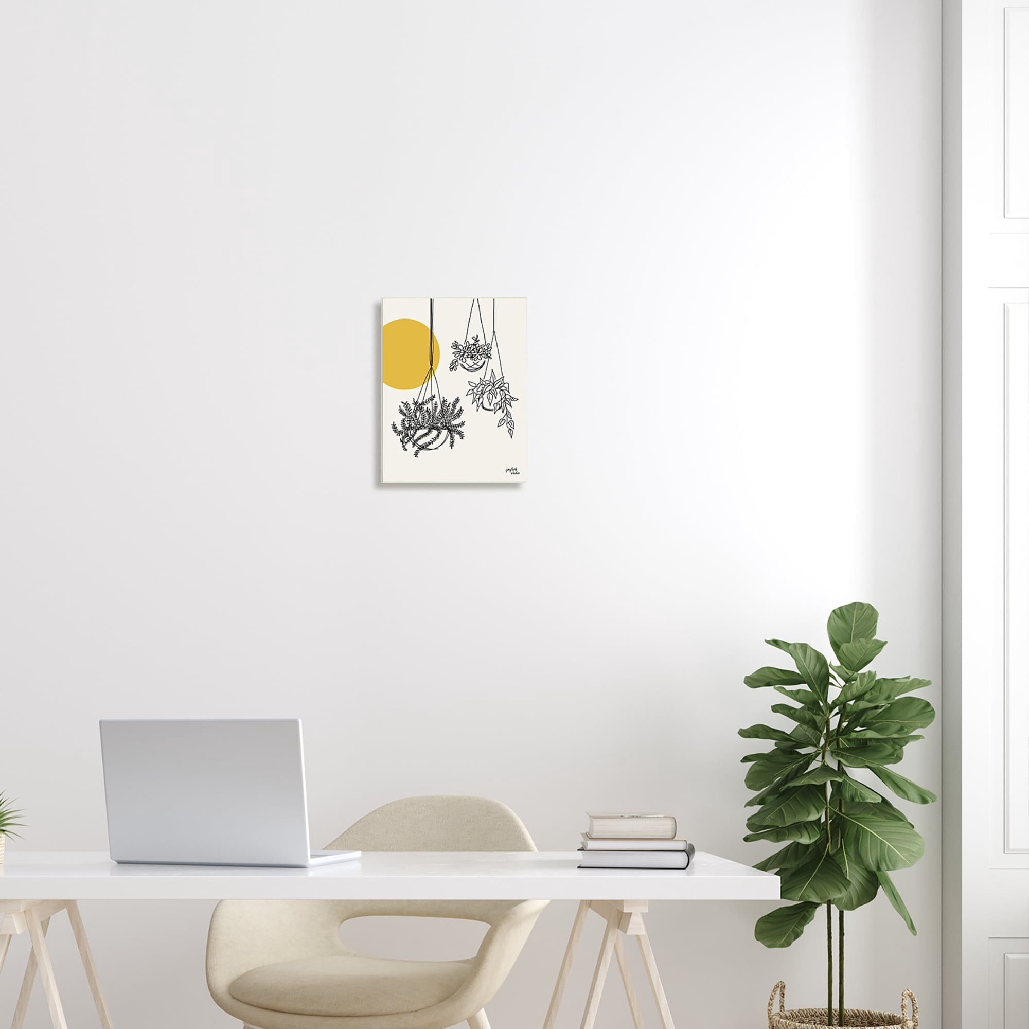 Stupell Industries Hanging Potted Plant Minimal Yellow Sun Lines Graphic Art Unframed Art Print Wall Art, Design by Jess Baskin