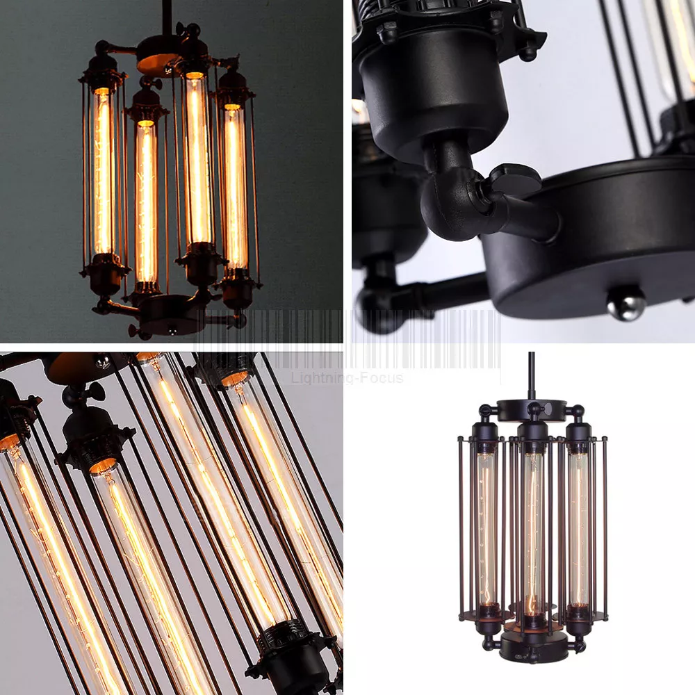 FINE MAKER 4 Heads Chandelier Vintage Pendant Light Steampunk Style Loft Ceiling Fixture