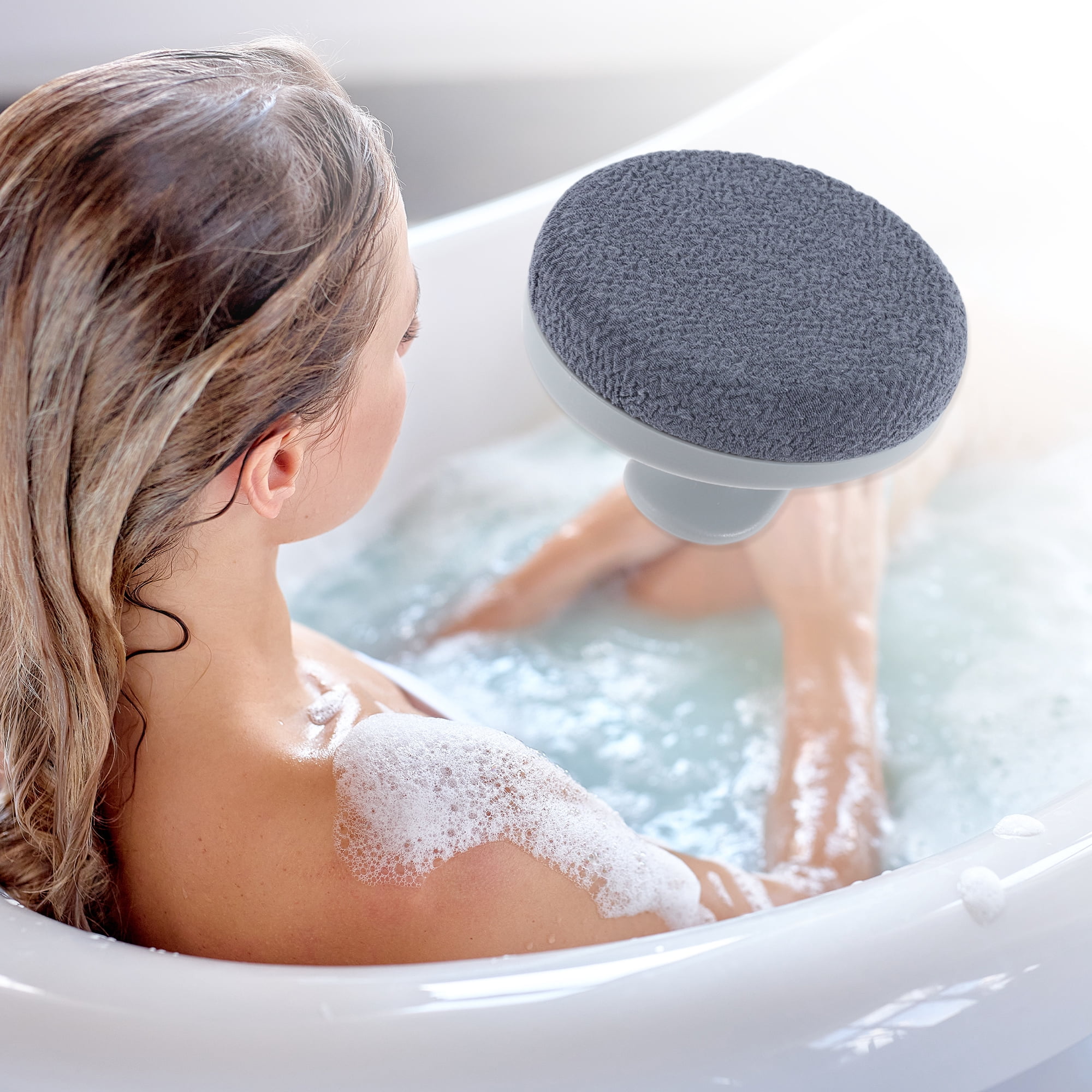 Unique Bargains Handle Bath Brush Body Scrubber for Bathroom 3.54"x2.75" 1 Set Gray