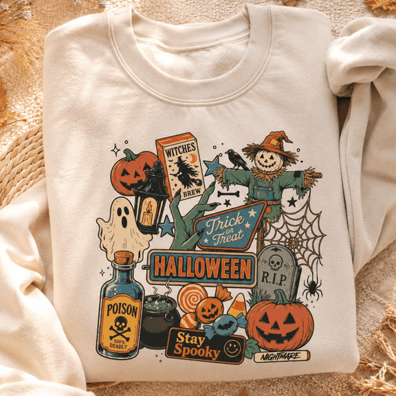 Halloween Shirt, Vintage Spooky Sweatshirt, Trick Or Treat Pumpkin Hoodie, Ghost Witch Graphic Tee, Fall Party Gift, Stay Spooky Outfit
