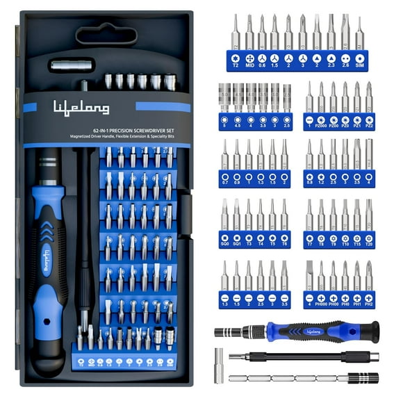 LIFELONG LLETK09 Ensemble de 62 Tournevis Magnétiques avec Axe Flexible pour Réparation Électronique