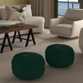 thumbnail image 2 of Renee Transitional Round Pouf in Turquoise Velvet Fabric, 2 of 8