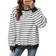 thumbnail image 3 of Women's Oversized Striped Sweatshirt Fleece Long Sleeve Color Block Crew Neck Shirt Loose Soft Casual Pullover Top Black M, 3 of 10