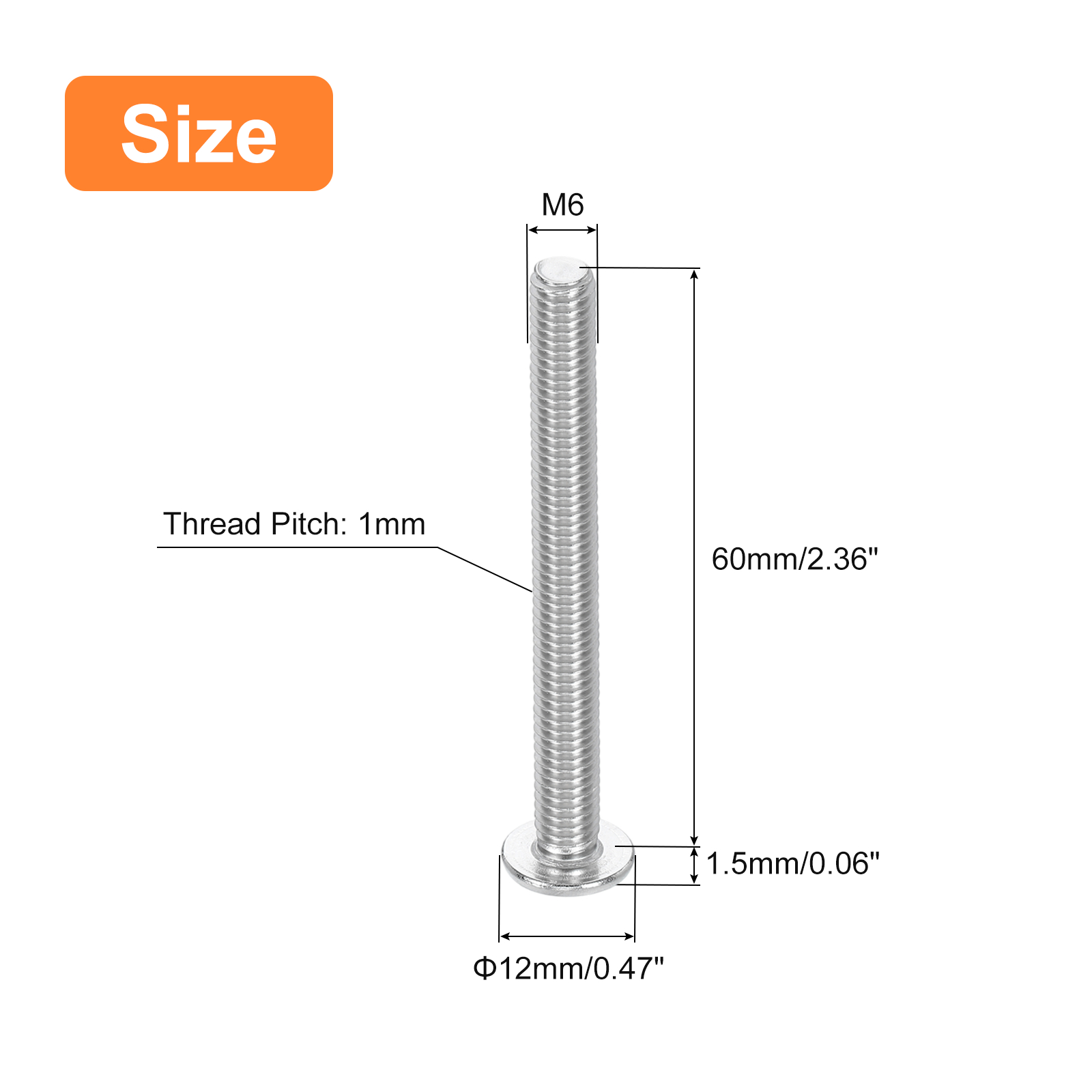 M6-1 x 60mm 50Pack Metal Flat Round Head Screws Phillips Drive Machine Bolt