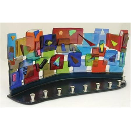 Judaica TB-MEN-375 Jerusalem Wall Glass Menorah