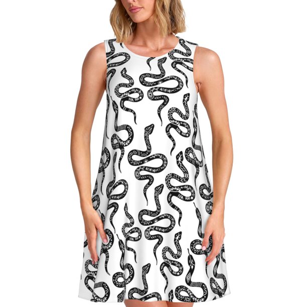 Disketp Hand Drawn Snake para Vestido sin Mangas para Mujeres, Vestidos de Verano para Mujeres, Casual y Holgado para la Playa