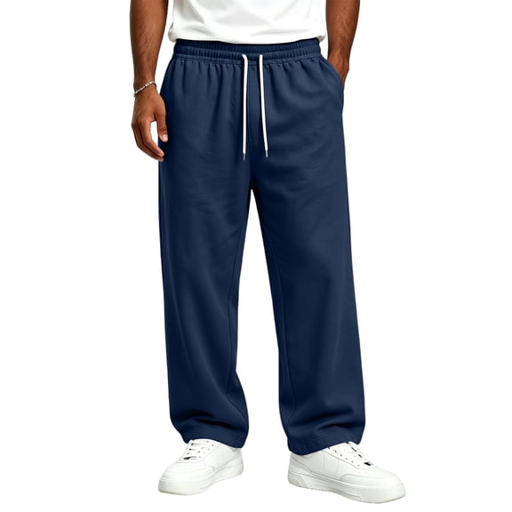 Baggy Sweatpants Men Casual Drawstring Waist, Open Bottom Uncuffed Lightweight Sweat Pants for Men Navy 4XL