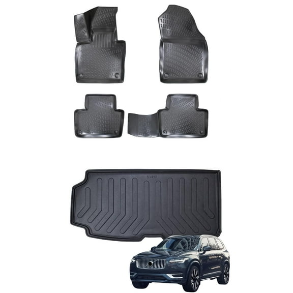 Car Floor Mats   Cargo Liner (Full SET) Compatible for Volvo XC90 2016-2024 Waterproof | All Weather