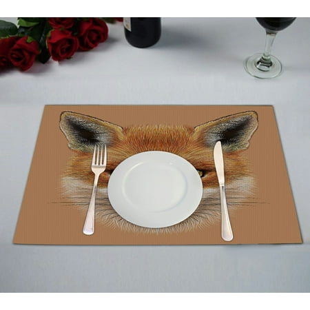 

ABPHQTO Cute Fluffy Face Forest Fox Table Placemat Food Mat 12x18 Inch Pack of 2